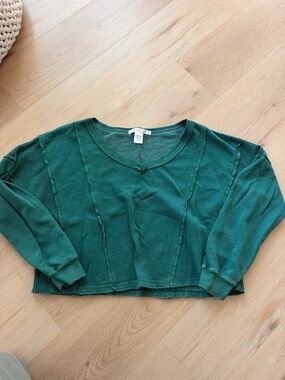 Altar'd State Teal Green Cropped Crewneck Sweater